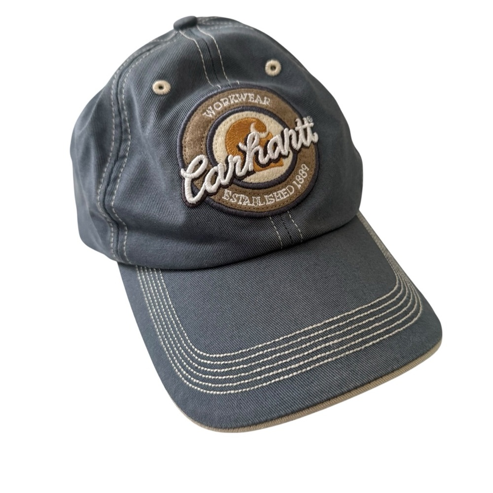 Carhartt Workwear 1889 Adjustable Strapback Hat Blue Gray Logo Patch FA07